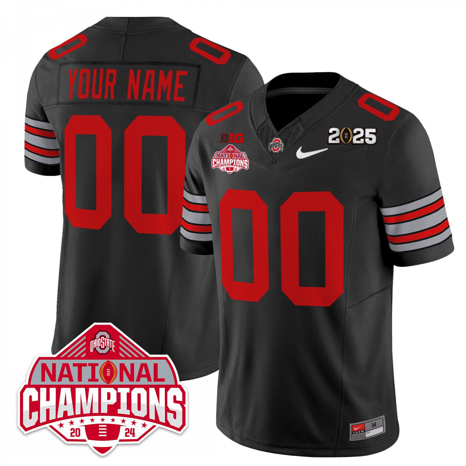 Custom Ohio State Jersey Heritage Stripe 2025 CFP Patch National Champions Black