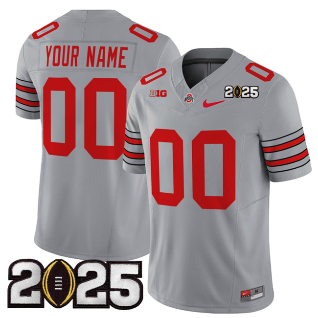 Custom Active Player Ohio State Buckeyes Grey 2025 CFP Final Patch F.U.S.E. Vapor Limited Stitched Football Jersey