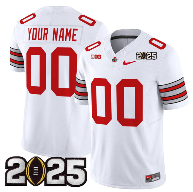 Custom Active Player Ohio State Buckeyes White 2025 CFP Final Patch F.U.S.E. Vapor Limited Stitched Football Jersey