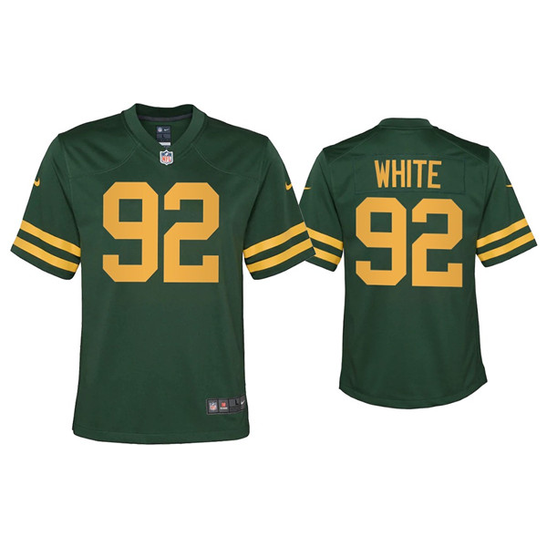 Youth Green Bay Packers #92 Reggie White Green Nike Alternate Yellow Number Stitched Limited Jersey