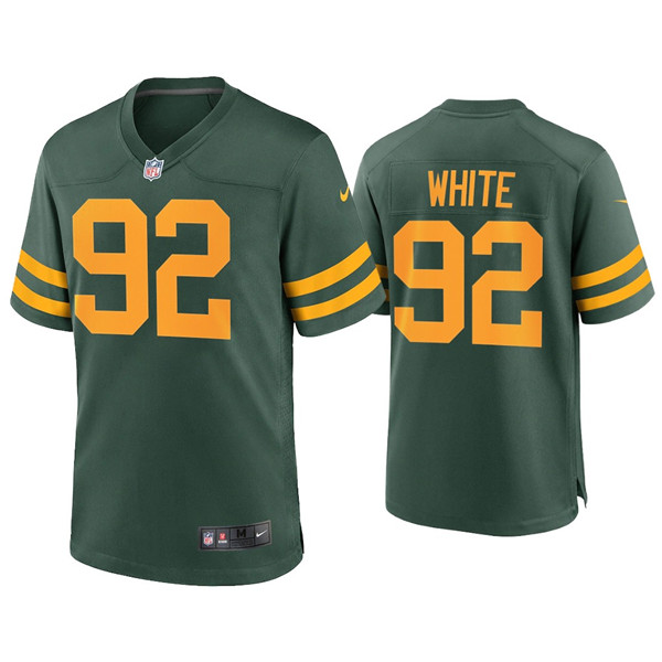 Men's Green Bay Packers #92 Reggie White Green Nike Alternate Yellow Number Stitched Limited Jersey