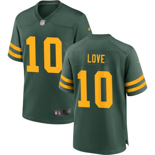 Men's Green Bay Packers #10 Jordan Love Green Nike Alternate Yellow Number Stitched Limited Jersey