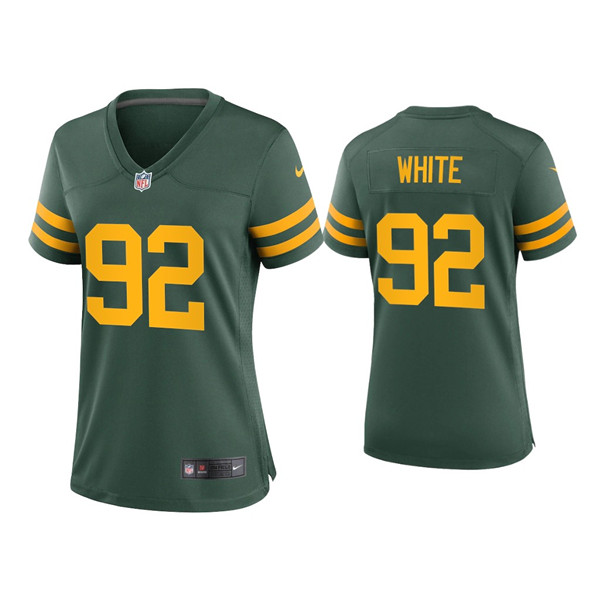 Women's Green Bay Packers #92 Reggie White Green Nike Alternate Yellow Number Stitched Limited Jersey