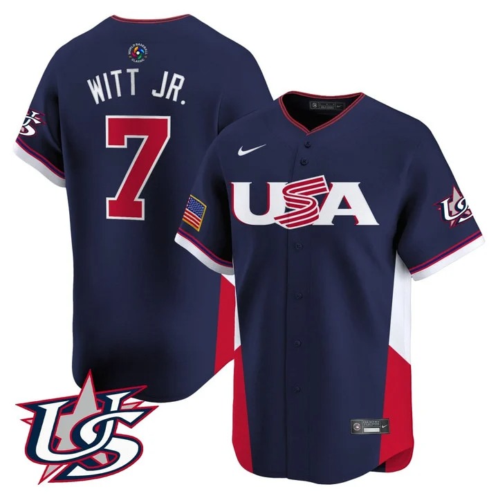 Men's Team USA Baseball #7 Bobby Witt Jr. Navy 2026 Stitched Jersey