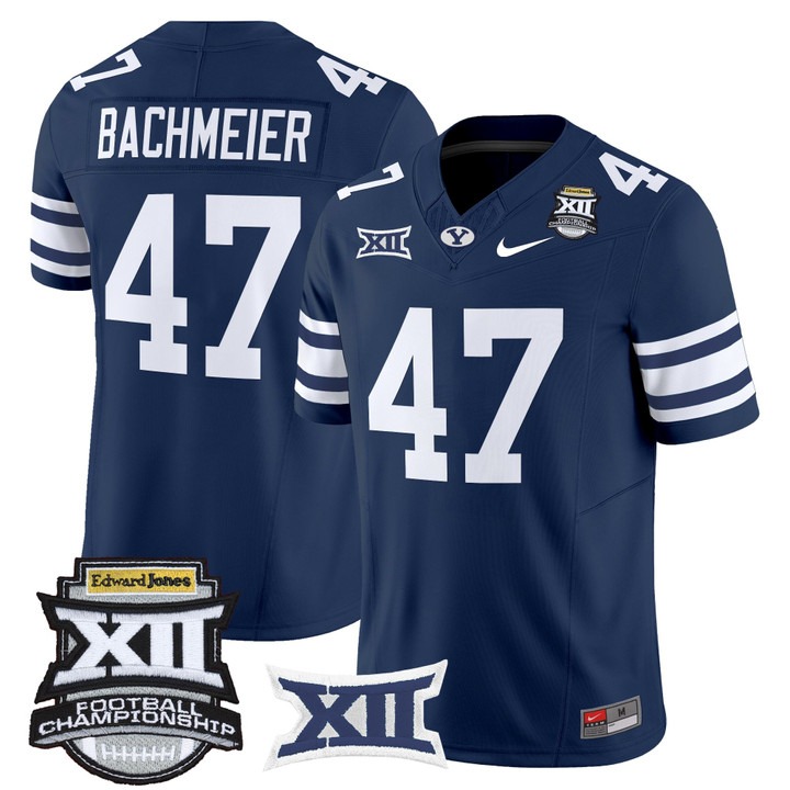 Men's & Women's & Youth BYU Cougars #47 Bear Bachmeier 2025 Big 12 Championship F.U.S.E. Vapor Limited Stitched football Jersey Navy