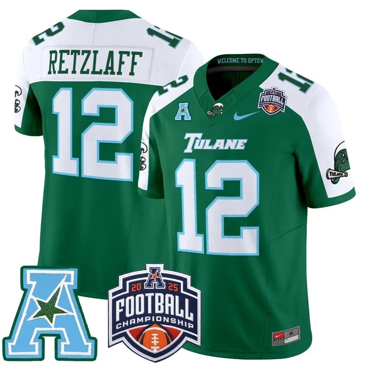 Men's & Women's & Youth Tulane Green Wave #12 Jake Retzlaff 2025 AAC Championship F.U.S.E. Vapor Limited Stitched football Jersey Green Alternate