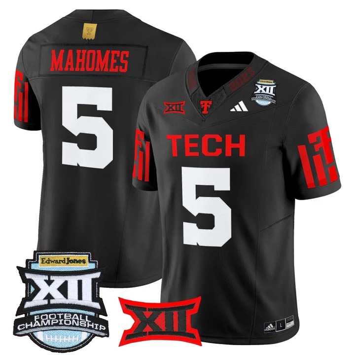 Men's & Women's & Youth Texas Tech Red Raiders #5 Patrick Mahomes 2025 Big 12 Championship Vapor F.U.S.E. Limited Stitched football Jersey Black
