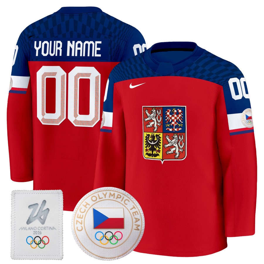 Men's Czechia Hockey 2026 Olympic Custom Red Premium Nike Stitched Jersey