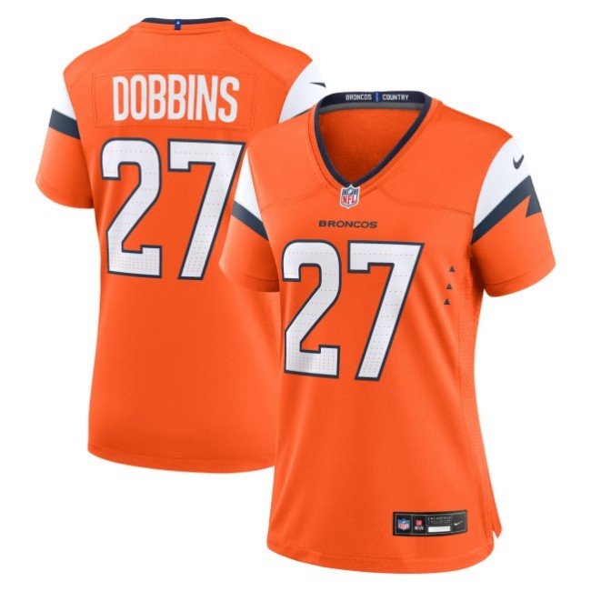 Women's Denver Broncos #27 J.K. Dobbins Orange Nike Team Stitched Game Jersey