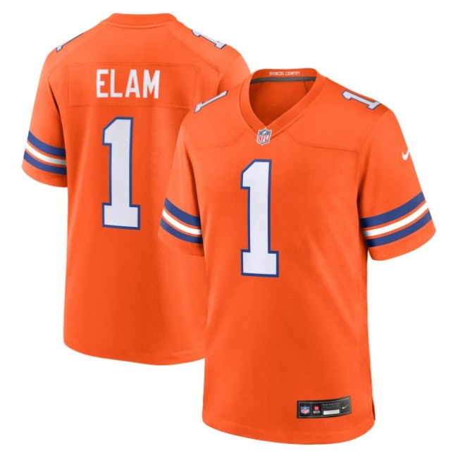Men's Denver Broncos #1 Jason Elam Orange Nike Retired Player Alternate Throwback 1977 Stitched Game Jersey