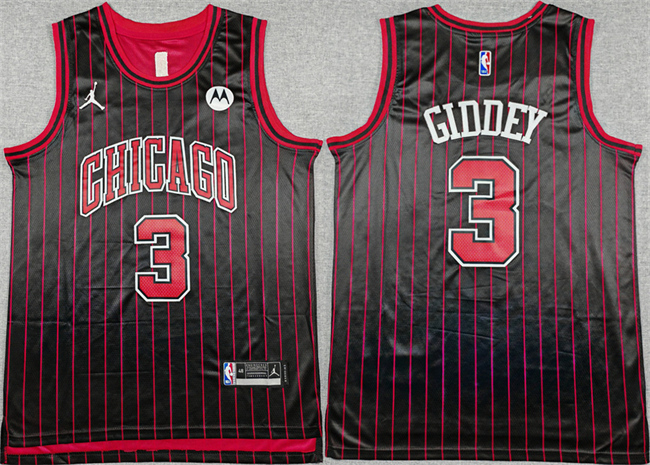 Men's Chicago Bulls #3 Josh Giddey Black 2024-25 City Edition Stitched Basketball Jersey