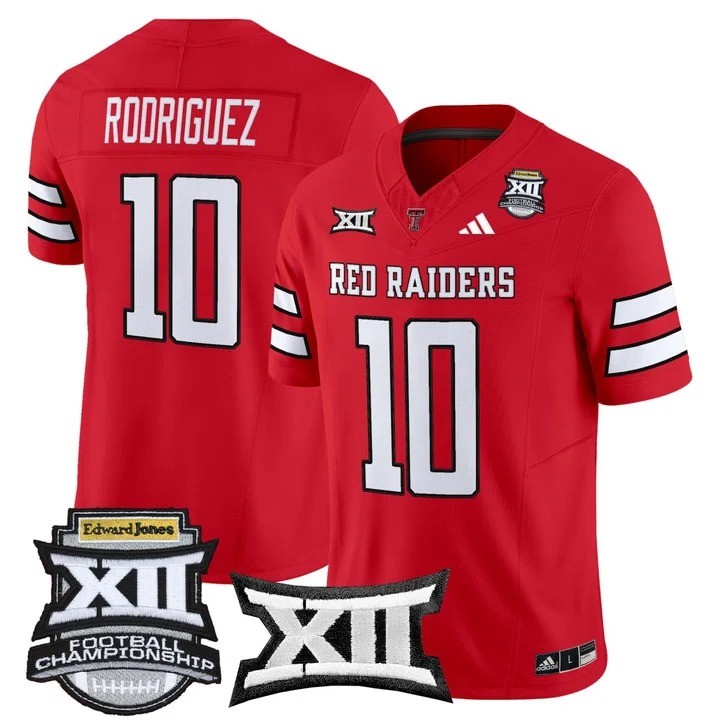 Men's & Women's & Youth Texas Tech Red Raiders #10 Jacob Rodriguez 2025 Big 12 Champions F.U.S.E. Vapor Limited Stitched Jerseys Red
