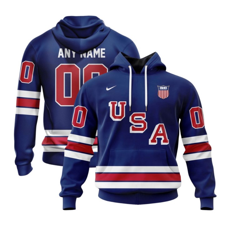 Men's & Women's & Youth USA Hockey 2026 Olympic Custom Royal Pullover Stitched Hoodie