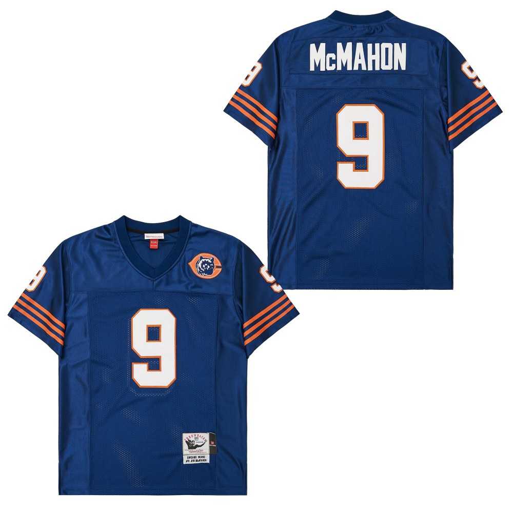 Men's Chicago Bears #9 Jim McMahon Navy Bear Logo Throwback Jersey