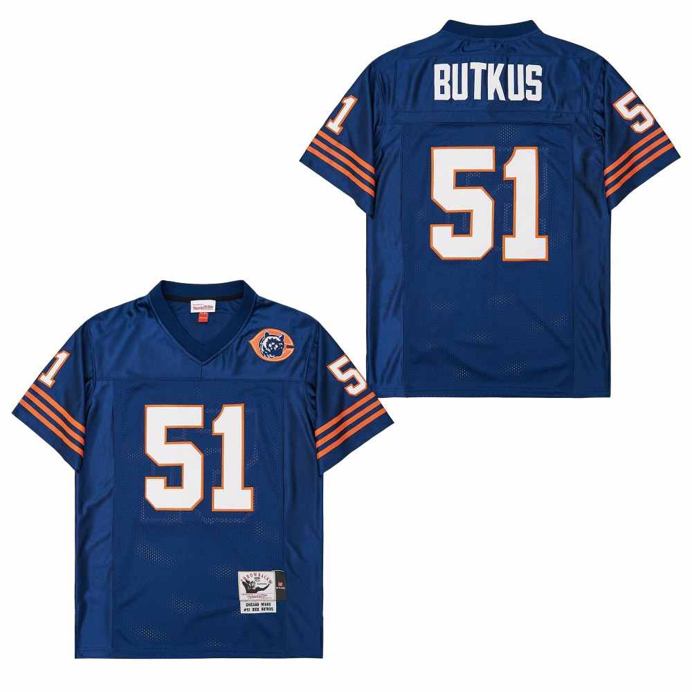 Men's Chicago Bears #51 Dick Butkus Navy Bear Logo Throwback Jersey