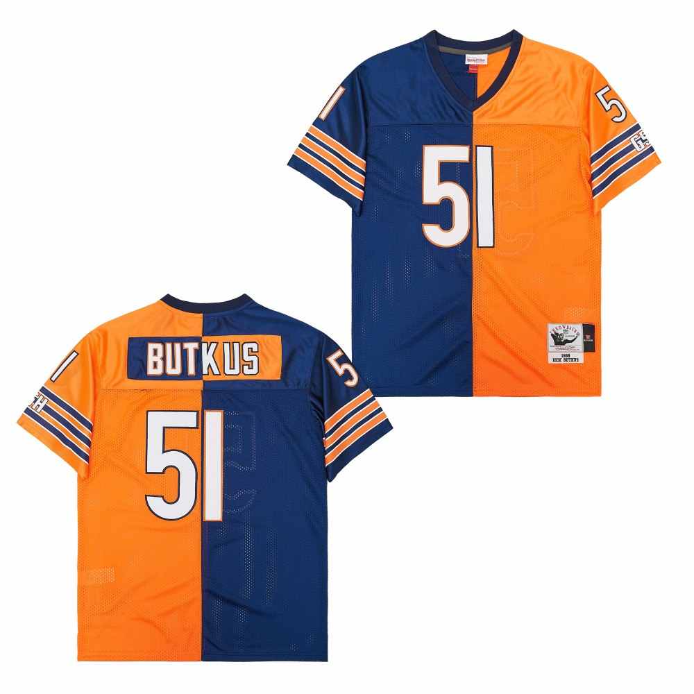 Men's Chicago Bears #51 Dick Butkus Navy Orange Split 1966 Throwback Jersey