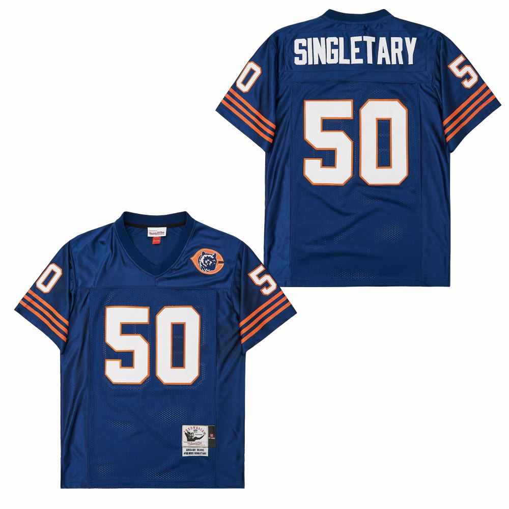 Men's Chicago Bears #50 Mike Singletary Navy Bear Logo Throwback Jersey