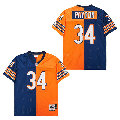 Men's Chicago Bears #34 Walter Payton Navy Orange Split 1985 Throwback Jersey