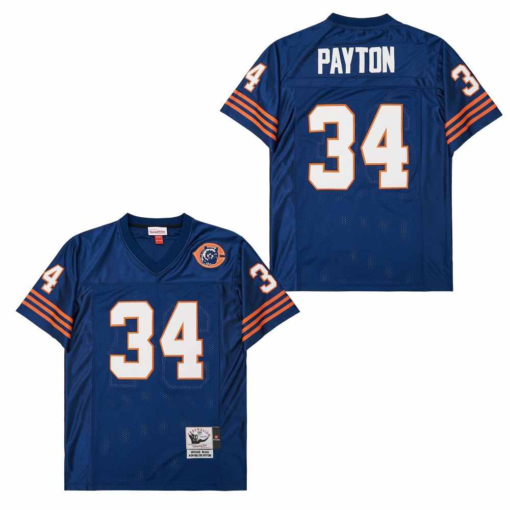 Men's Chicago Bears #34 Walter Payton Navy Bear Logo Throwback Jersey