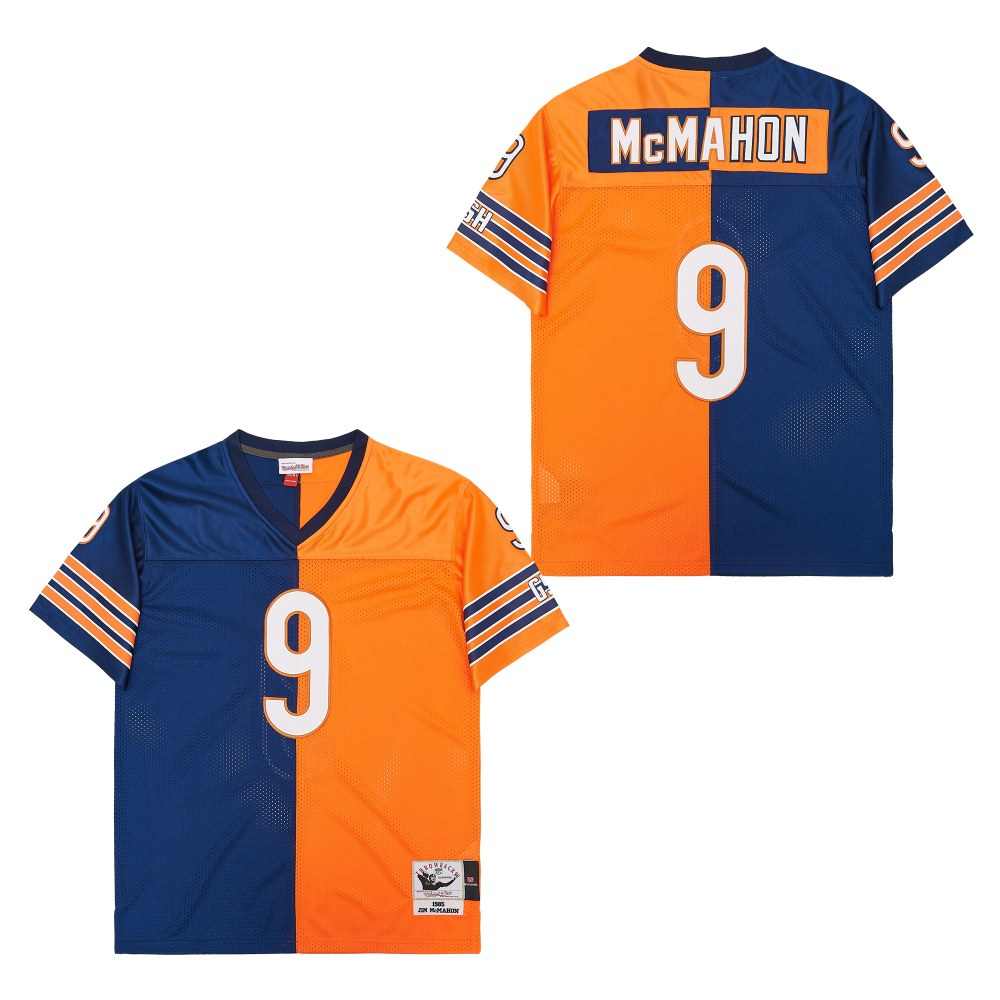 Men's Chicago Bears #9 Jim McMahon Navy Orange Split 1985 Throwback Jersey