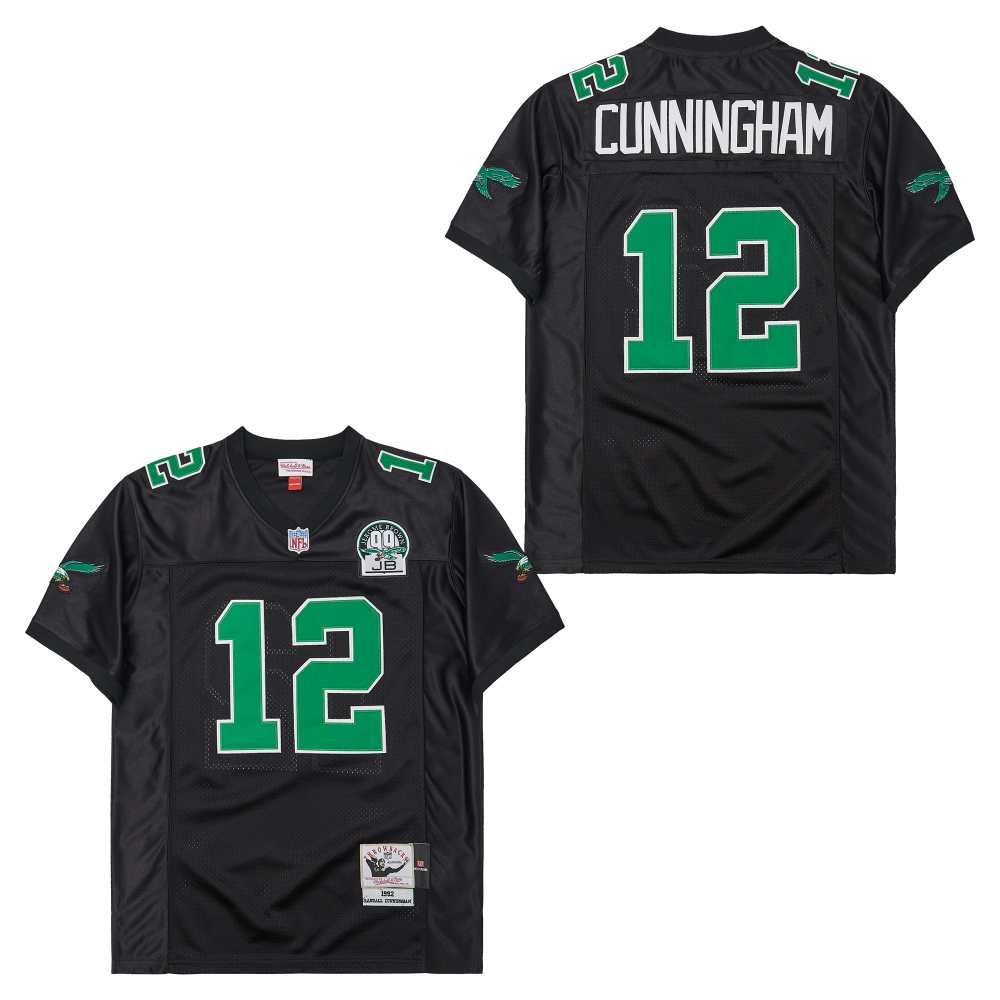 Men's Philadelphia Eagles #12 Randall Cunningham Black 1992 Throwback Jersey