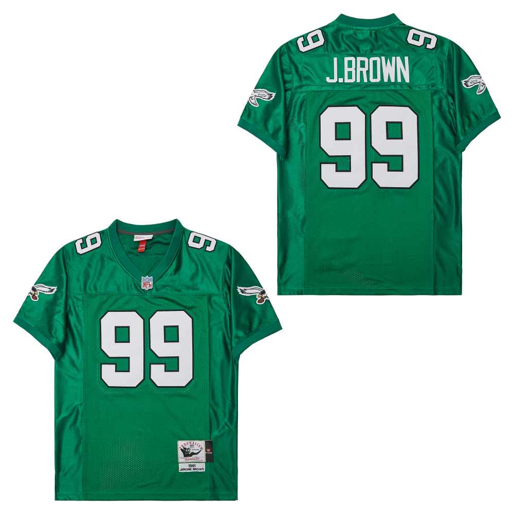 Men's Philadelphia Eagles #99 Jerome Brown Kelly Green 1991 Throwback Jersey