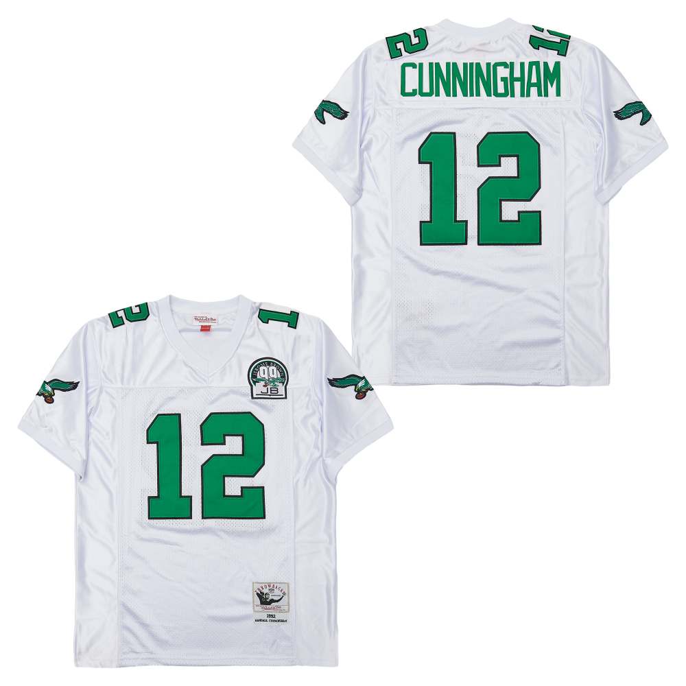 Men's Philadelphia Eagles #12 Randall Cunningham White 1992 Throwback Jersey