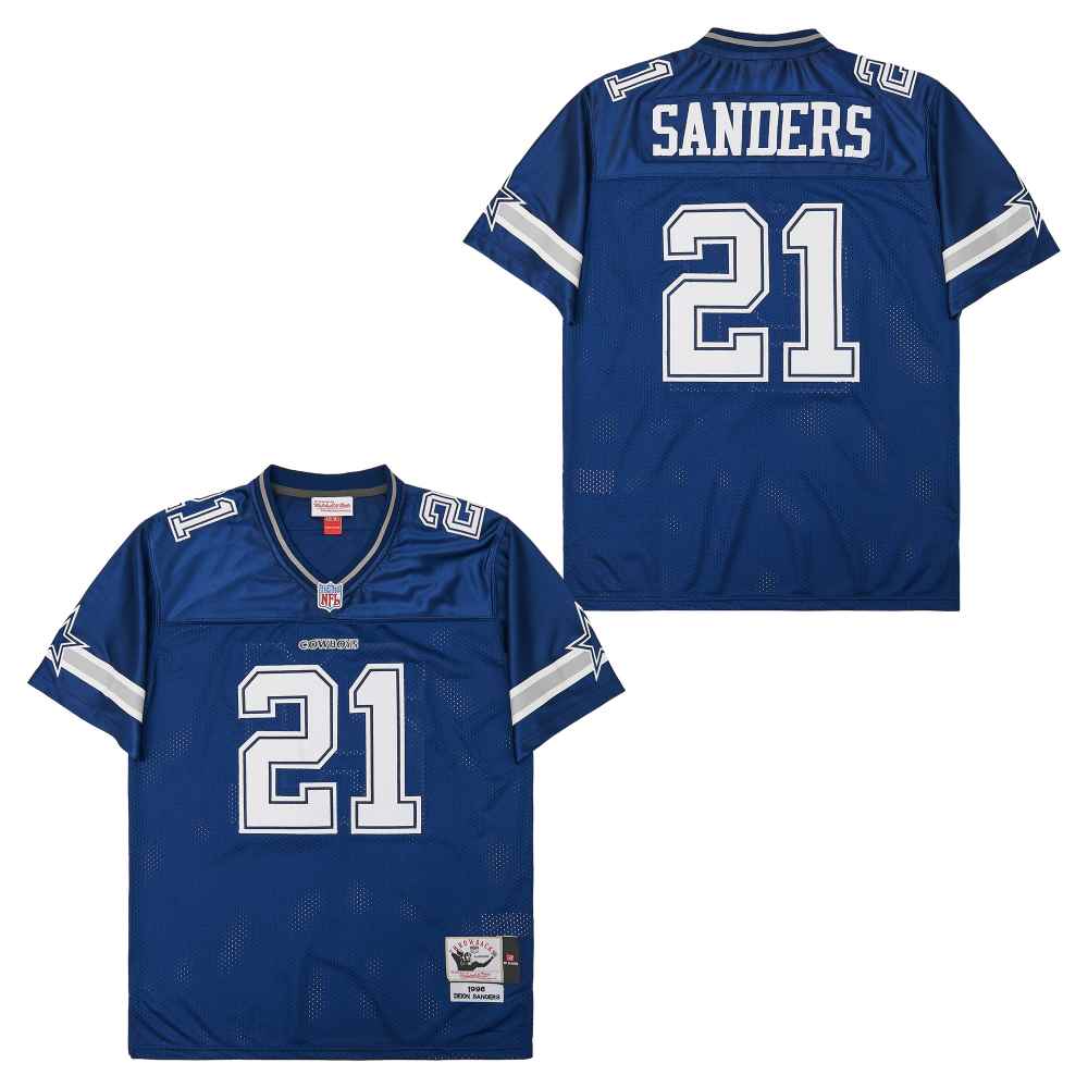Men's Dallas Cowboys #21 Deion Sanders Navy 1996 Throwback Jersey