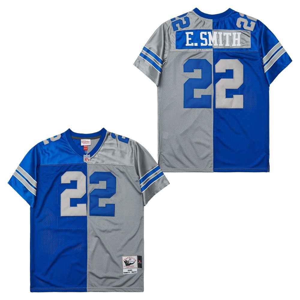 Men's Dallas Cowboys #22 Emmitt Smith Blue Gray Split 1992 Throwback Jersey
