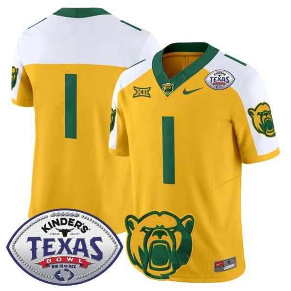 Men's Nike Baylor Bears #1 Team 2024 Texas Bowl FUSE Limited NCAAF Stitched Jersey Gold Alternate