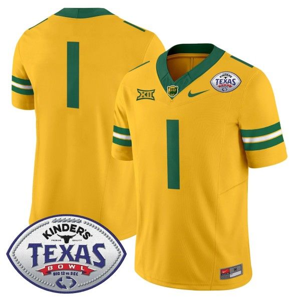 Men's Nike Baylor Bears #1 Team 2024 Texas Bowl FUSE Limited NCAAF Stitched Jersey Gold