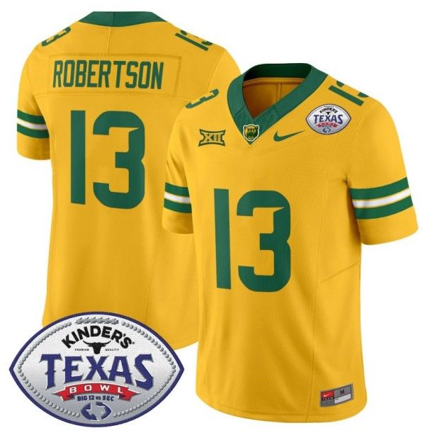 Men's Nike Sawyer Robertson Jersey #13 Baylor Bears 2024 Texas Bowl FUSE Limited NCAAF Stitched Gold