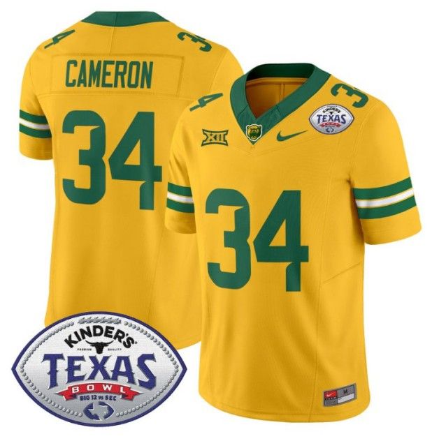 Men's Nike Josh Cameron Jersey #34 Baylor Bears 2024 Texas Bowl FUSE Limited NCAAF Stitched Gold