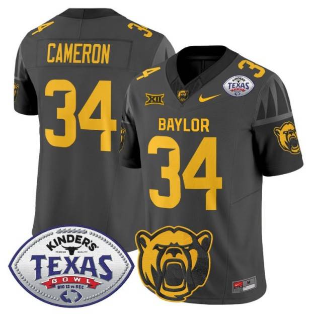 Men's Nike Josh Cameron Jersey #34 Baylor Bears 2024 Texas Bowl FUSE Limited NCAAF Stitched Black