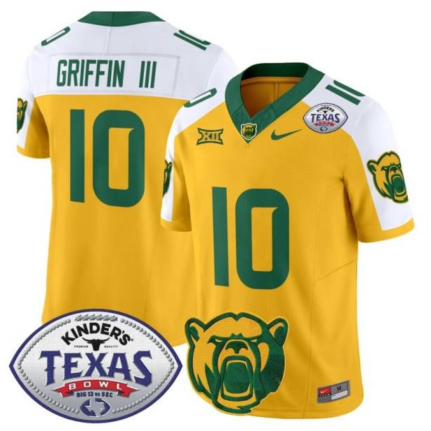 Men's Nike Robert Griffin III Jersey #10 Baylor Bears 2024 Texas Bowl FUSE Limited NCAAF Stitched Gold Alternate