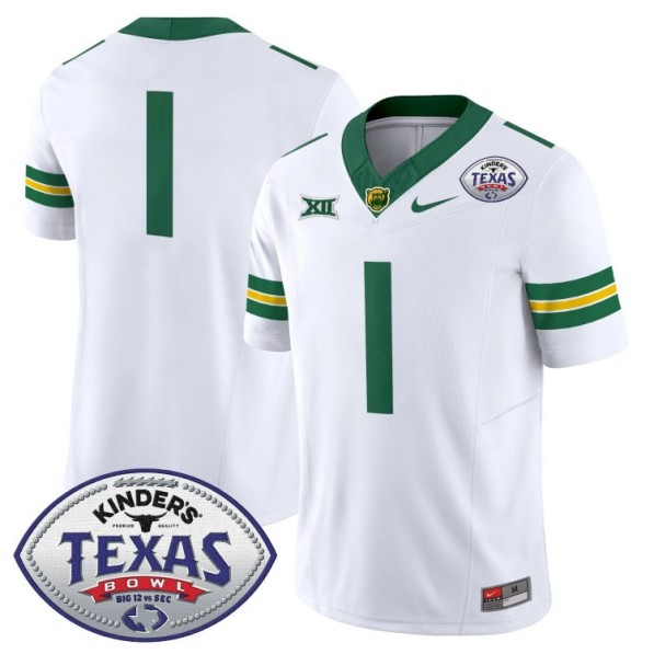 Men's Nike Baylor Bears #1 Team 2024 Texas Bowl FUSE Limited NCAAF Stitched Jersey White