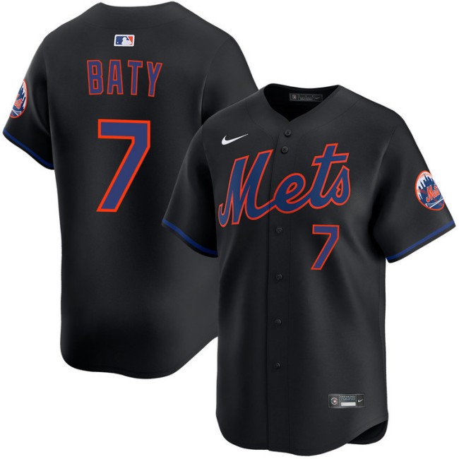 Men's New York Mets #7 Brett Baty Black Alternate Limited Stitched Baseball Jersey