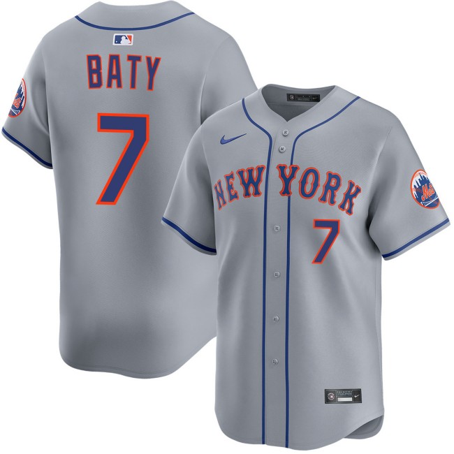 Men's New York Mets #7 Brett Baty Grey Road Limited Stitched Baseball Jersey