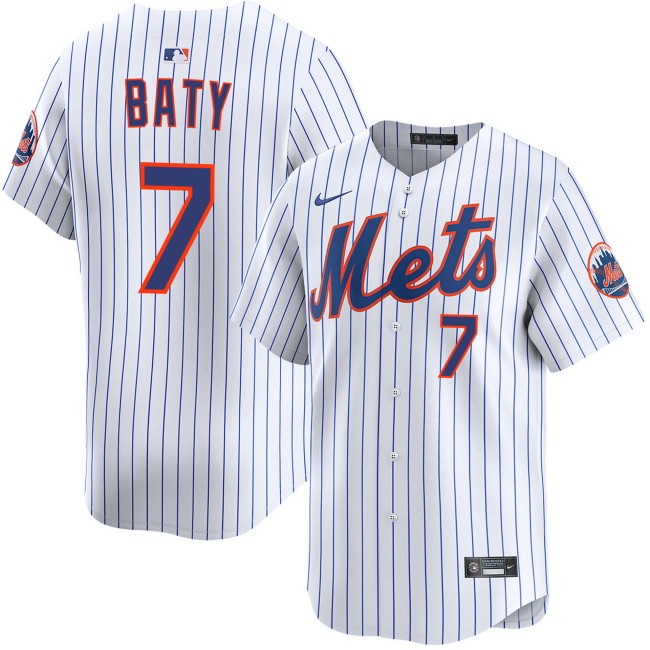 Men's New York Mets #7 Brett Baty White Home Nike Limited Stitched Baseball Jersey