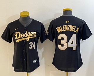 Women's Los Angeles Dodgers #34 Toro Valenzuela Black Gold Limited Stitched Baseball Jersey