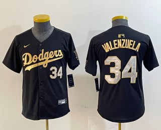 Youth Los Angeles Dodgers #34 Toro Valenzuela Black Gold Limited Stitched Baseball Jersey