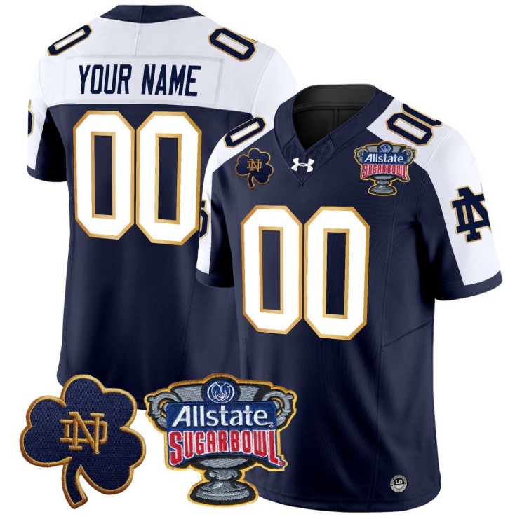 Custom Notre Dame Fighting Irish Jersey Gender Name Number 2024 Sugar Bowl Patch Stitched V2 Navy Alternate