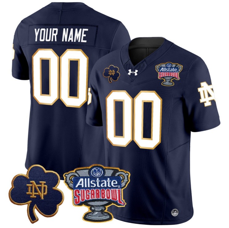 Custom Notre Dame Fighting Irish Jersey Gender Name Number 2024 Sugar Bowl Patch Stitched V2 Stitched Navy