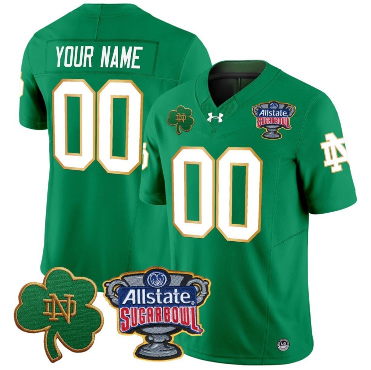 Custom Notre Dame Fighting Irish Jersey Gender Name Number 2024 Sugar Bowl Patch Stitched V2 Stitched Green
