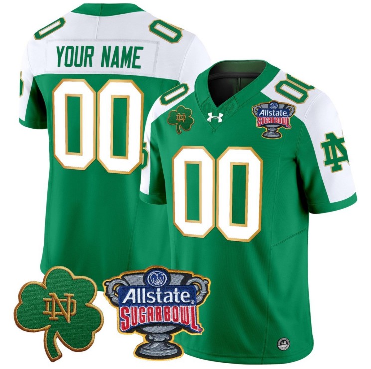 Custom Notre Dame Fighting Irish Jersey Gender Name Number 2024 Sugar Bowl Patch Stitched V2 Green Alternate