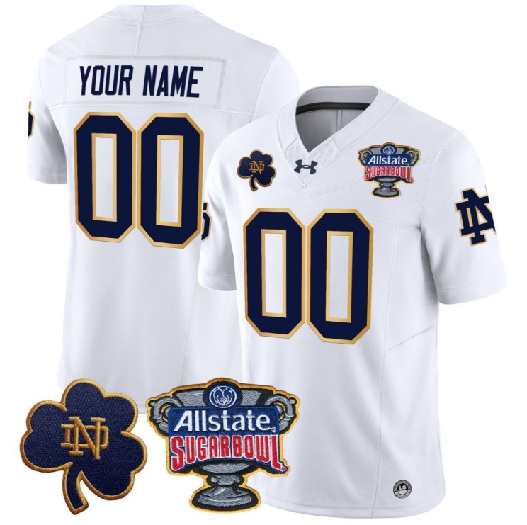 Custom Notre Dame Fighting Irish Jersey Gender Name Number 2024 Sugar Bowl Patch Stitched V2 Stitched White