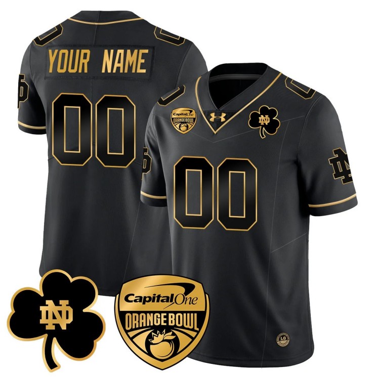 Custom Notre Dame Fighting Irish 2025 Orange Bowl Gender Name Number Stitched Jersey Black Gold