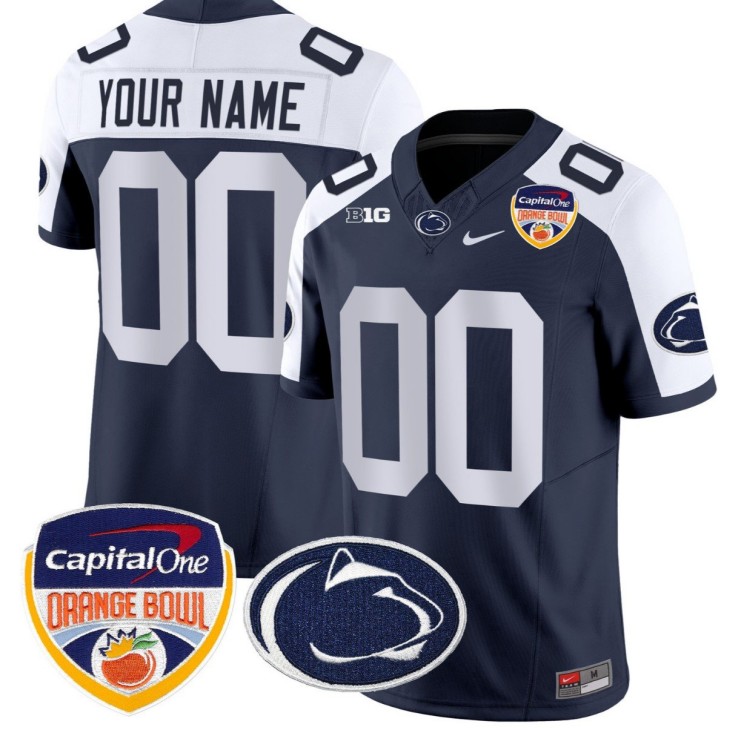 Custom Penn State Nittany Lions Jersey Gender Name Number Orange Bowl Patch Stitched Navy Alternate