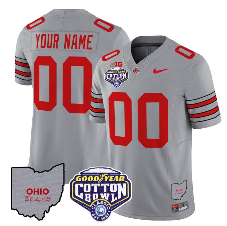 Custom Ohio State Buckeyes Jersey Gender Name Number Cotton Bowl Patch Stitched Gray