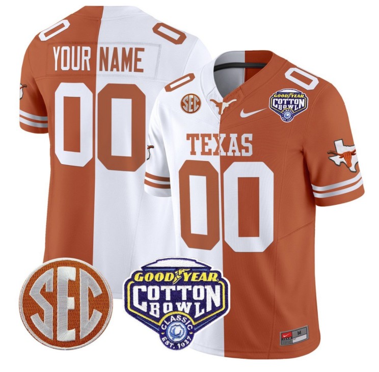 Custom Texas Longhorns Jersey Gender Name Number Cotton Bowl Patch Stitched Split